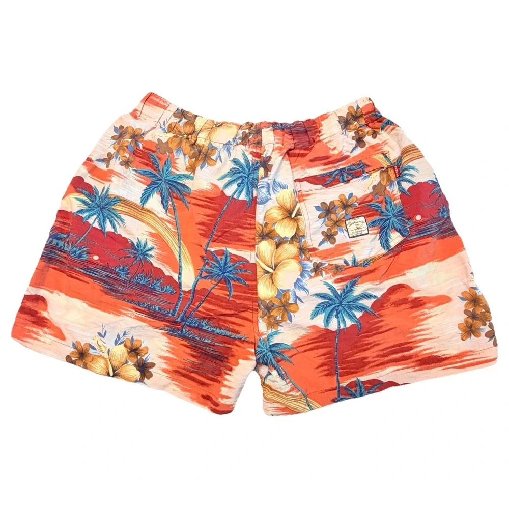 Vintage‎ Tommy Bahama Swim Trunks Mens Medium Black Hawaiian Floral Print